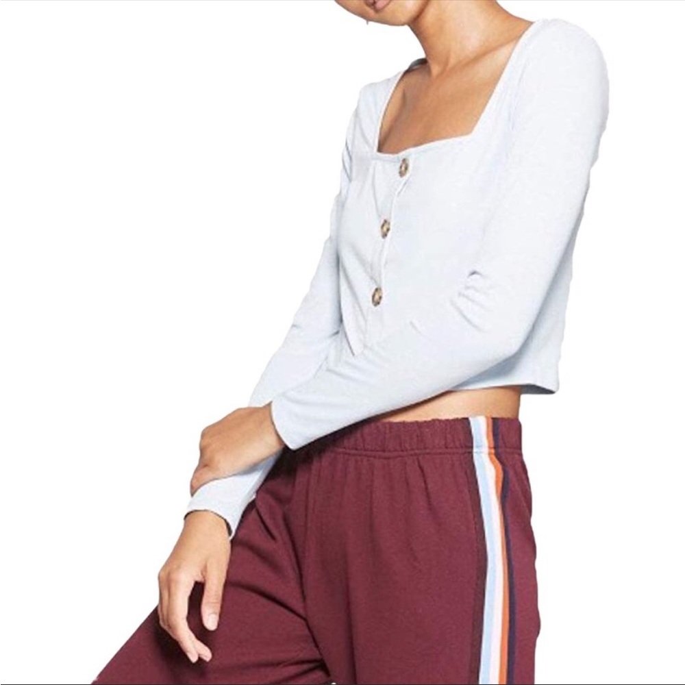 Wild Fable Size XX-Large Blue Long Sleeve Square Neck Crop Top